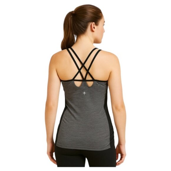 Cozy Orange Tops - Cozy Orange Grey Black Side Ruched Strappy Athleisure Tank